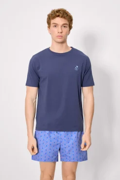 Camiseta manga corta detalle bordado palmeras marino