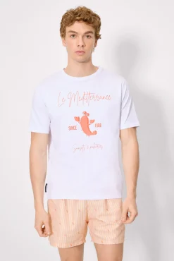 Camiseta manga corta estampado langosta blanco