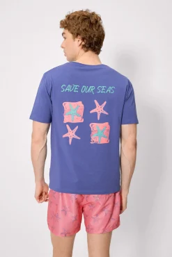 Camiseta manga corta estampado estrellas marinas azul