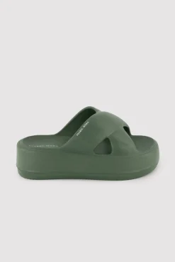 Chanclas de playa con plataforma antideslizantes ligeras verde botella