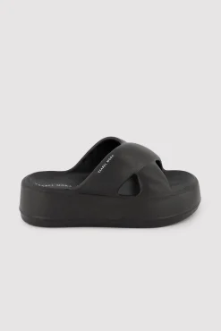 Chanclas de playa con plataforma antideslizantes ligeras negras