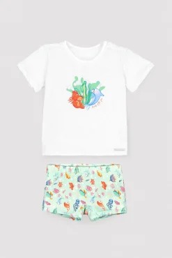 Conjunto bebé camiseta y bañador bóxer estampado fauna marina