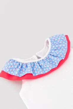 Conjunto bebé camiseta y braguita detalles volantes y lazos estampado flores