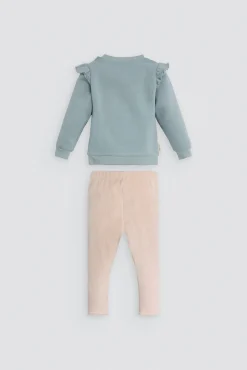 Conjunto bebé sudadera con volantes y pantalón detalle oso texturizado