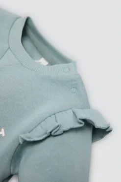 Conjunto bebé sudadera con volantes y pantalón detalle oso texturizado