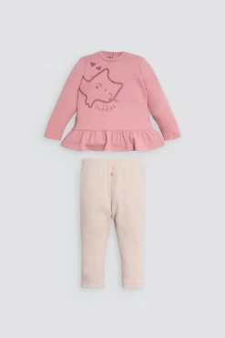 Conjunto bebé sudadera con volante y pantalón dibujo gatito