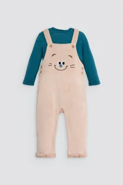 Conjunto bebé tipo pichi efecto pana cara gatito