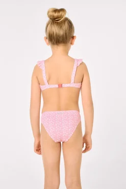 Conjunto bikini niña detalles volantes estampado leopardo rosa