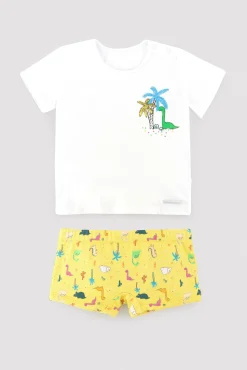 Conjunto camiseta y bañador bóxer bebé estampado dinosaurios