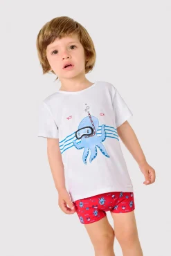 Conjunto camiseta y bañador bóxer bebé estampado pulpos