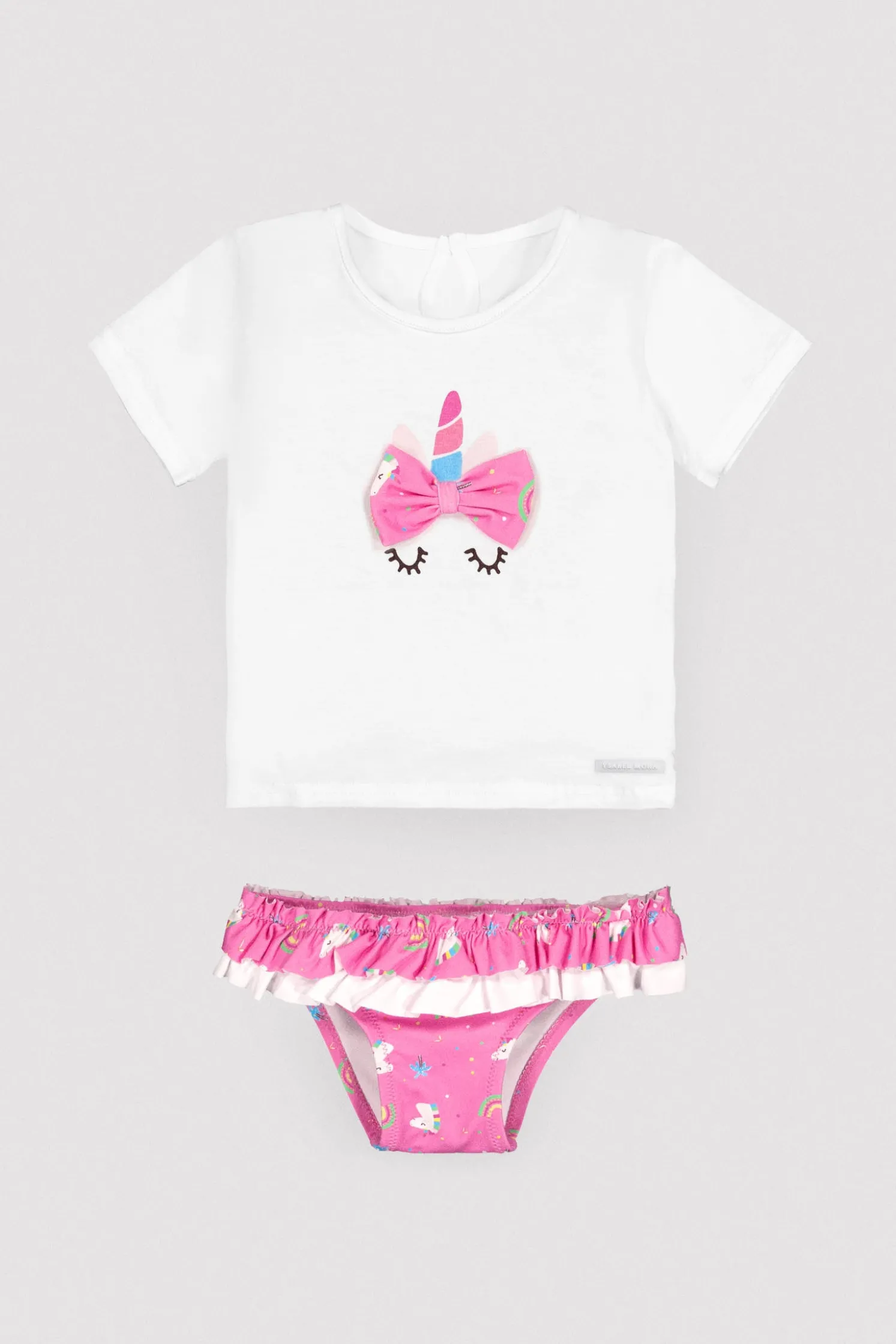 Conjunto camiseta y culetín bebé estampado unicornios rosa