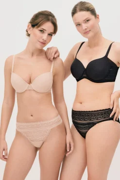 Conjunto interior lencero sujetador con aro con relleno y braga mini nude