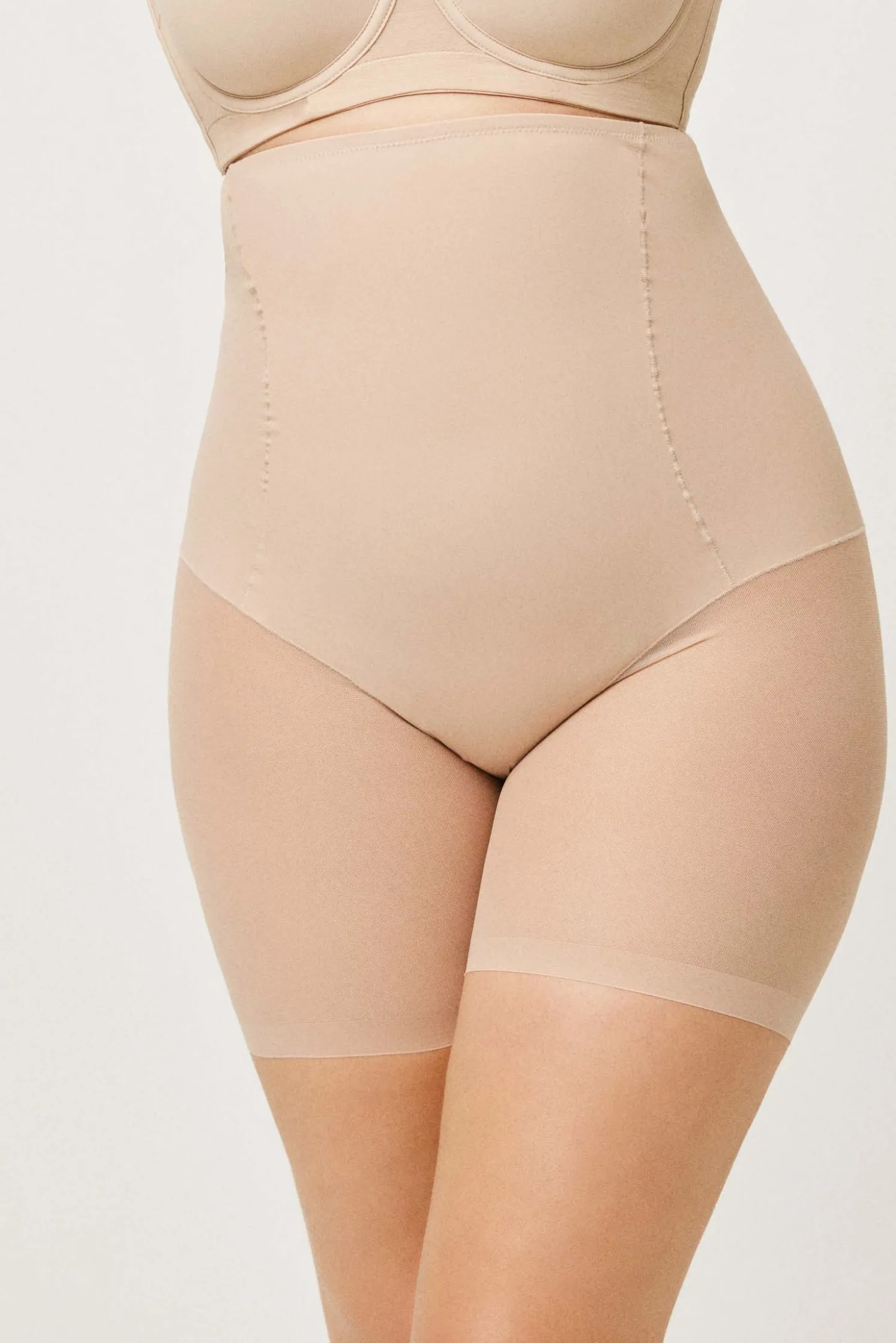 Faja alta abdominal reductora tejido de tul compresión media nude