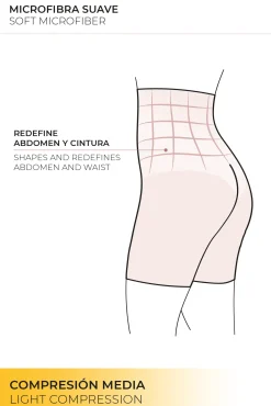 Faja alta abdominal reductora tejido de tul compresión media negro