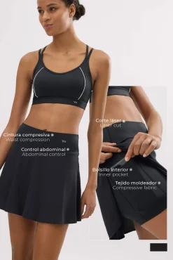 Falda deportiva Compressive con short y bolsillo interior negra