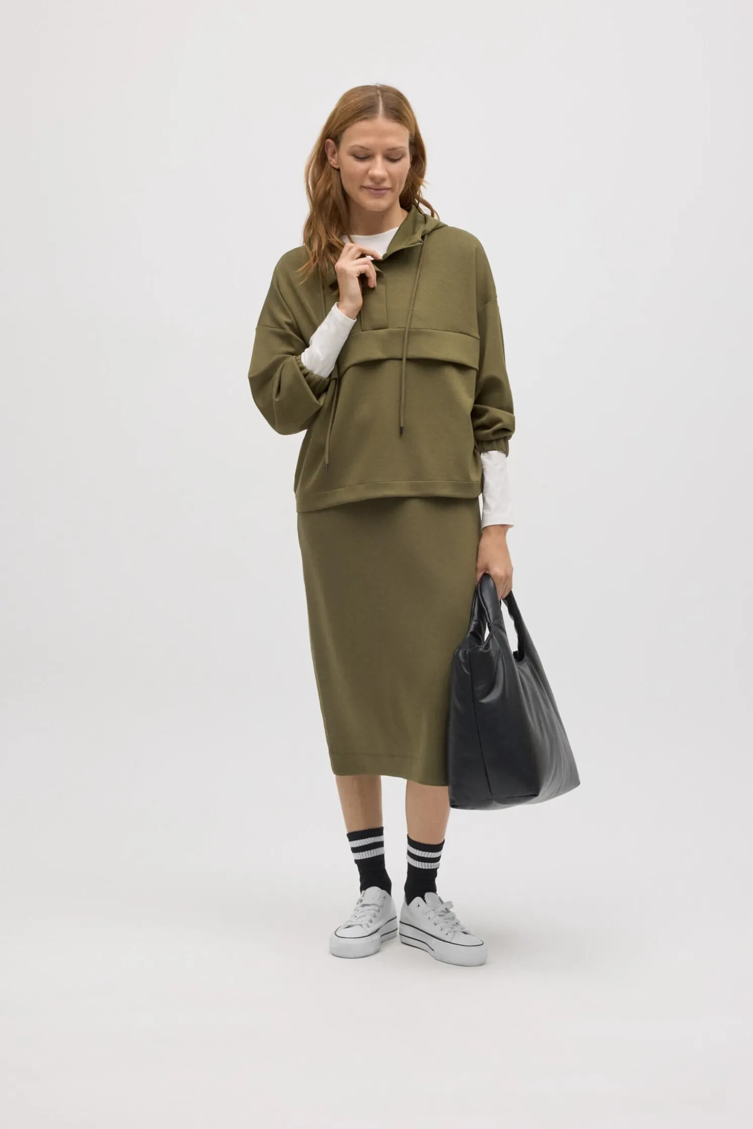 Falda midi fluida verde