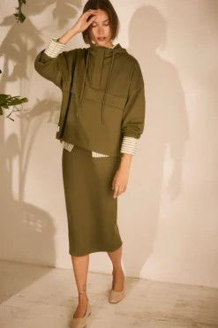 Falda midi fluida verde