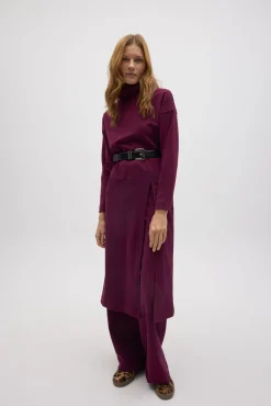 Jersey maxi con abertura cálido burdeos