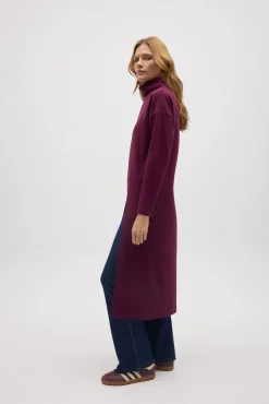 Jersey maxi con abertura cálido burdeos