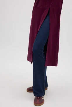 Jersey maxi con abertura cálido burdeos