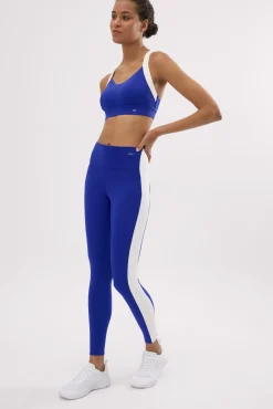 Leggings deportivos largos efecto push-up azul con franja en contraste