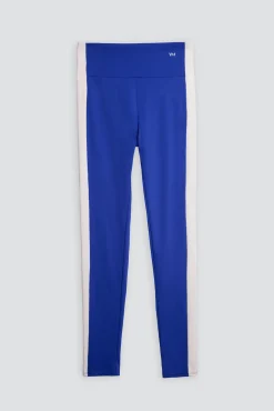 Leggings deportivos largos efecto push-up azul con franja en contraste