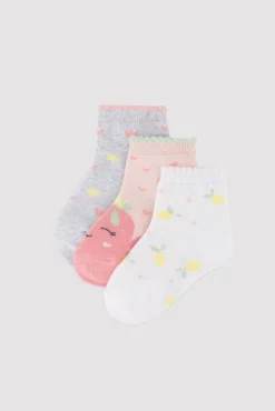 Pack 3 calcetines cortos bebé estampados limones y fresa