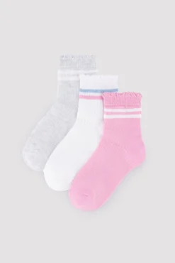Pack 3 calcetines cortos infantiles detalle puño rizado y rayas contrastadas