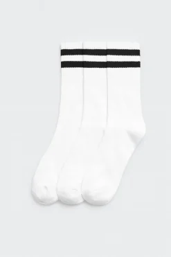 Pack 3 calcetines deportivos puño a rayas blanco