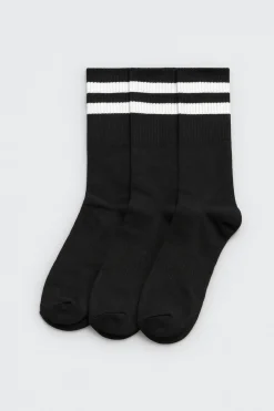 Pack 3 calcetines deportivos puño a rayas negro