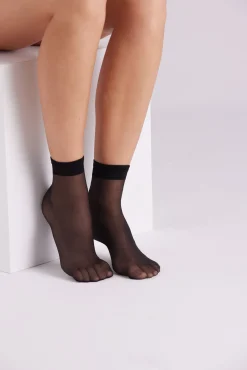 Pack 2 calcetines tobilleros puño antipresión 15 denier negro