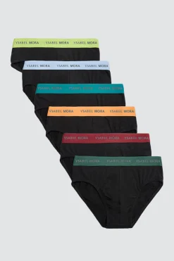 Pack 6 slips básicos negros con banda de color