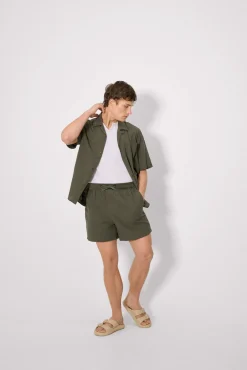 Pantalón corto con cordón algodón verde botella