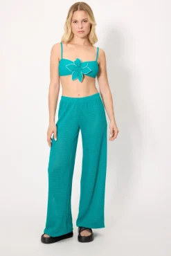 Pantalón largo calado turquesa