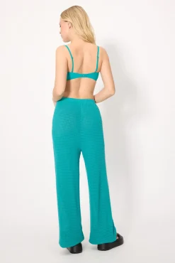 Pantalón largo calado turquesa