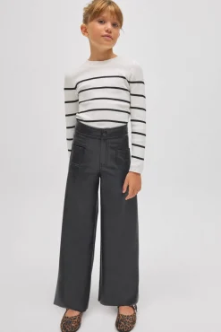 Pantalón niña efecto piel ancho negro