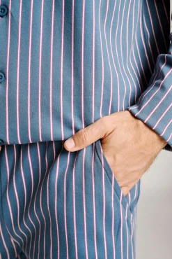 Pijama hombre camisero algodón estampado rayas | MUYDEMI
