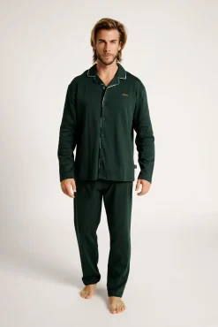 Pijama hombre largo camisero algodón verde | MUYDEMI