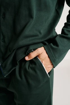 Pijama hombre largo camisero algodón verde | MUYDEMI