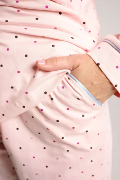 Pijama mujer camisero algodón lunares rosa | MUYDEMI