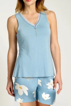 Pijama mujer corto tirantes flores azul | MUYDEMI