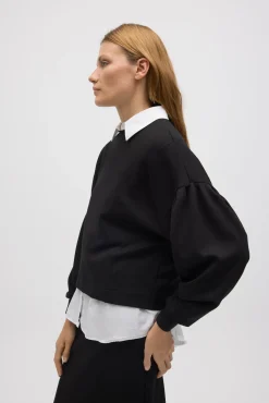 Sudadera mangas abullonadas fluida negro