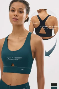 Sujetador deportivo compressive detalle abertura sujeción media negro