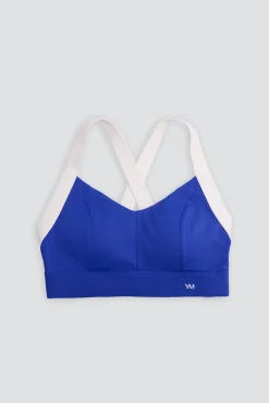 Sujetador deportivo contorno ajustable blanco y azul eléctrico