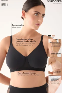 Sujetador reductor nomarks Aura sin aro sin relleno negro | Paula Echevarría