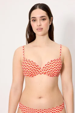Top bikini micropiqué estampado coral copa C