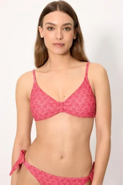 Top bikini triángulo flores rosa y rojo copa B