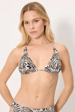 Top bikini triángulo hojas micropiqué negro copa B