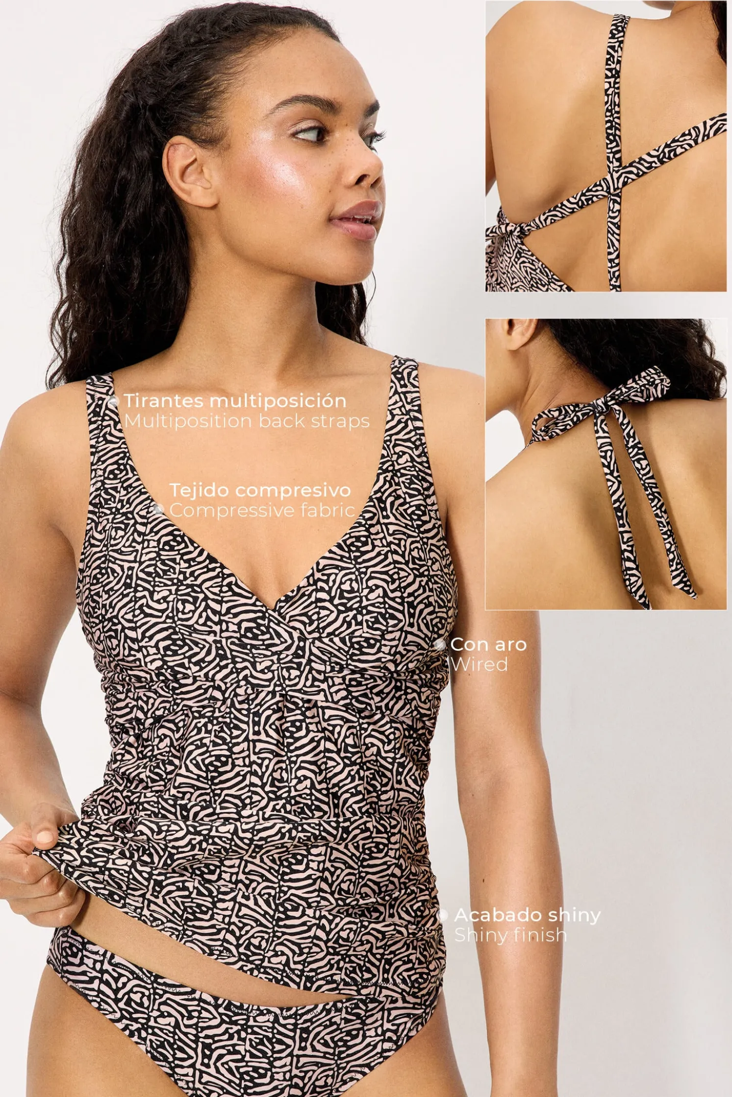 Top tankini reductor estampado con brillo copa C