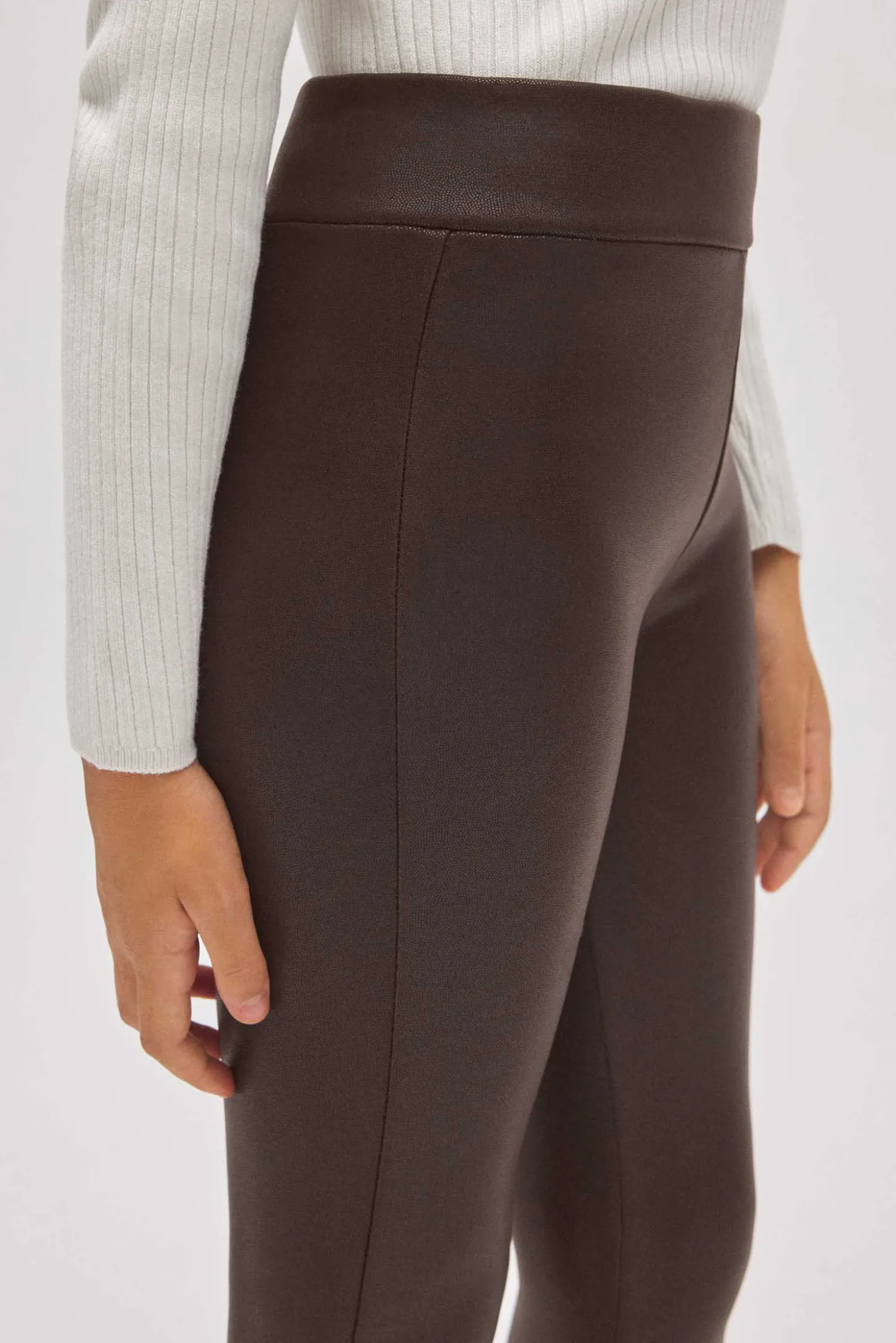 TÉRMICO Leggings afelpados niña efecto piel chocolate